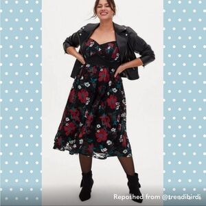 Torrid Black Red Floral Lace Midi Dress NWOT